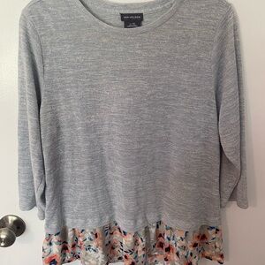 Van Heusen Light Gray Women's Blouse with Floral Hem Detail